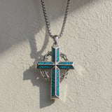 ‘By His Wounds’ Turquoise Crown of Thorns Cross — Comes with a 24-inch chain
