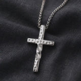 Twisted Hammered Textured Cross Pendant Necklace