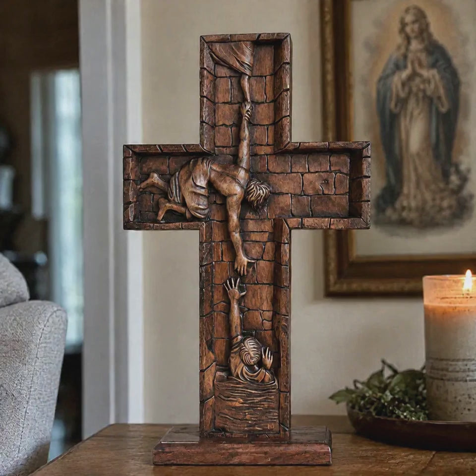 Christ Still Reaches Down – Hand-Carved Beechwood Savior Cross - product video preview 2