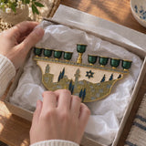 Jerusalem Skyline Hanukkah Menorah – Cloisonné Enamel Judaica Candle Holder