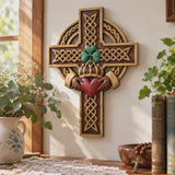 Hand-Carved Beechwood Celtic Claddagh Wall Cross – Irish Christian Faith Home Décor