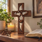 Interwoven Hearts Wood Cross - A God-Centered Symbol for Marriage & Anniversaries