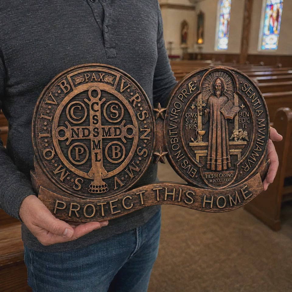 St. Benedict's Exorcism Medal Christian Wall Plaque - Best Christmas Gift - product video preview 2