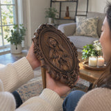 Hand-Carved Virgin Mary Prayer Wall Plaque – Ornate Beechwood Catholic Religious Decor,