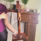 Hand-Carved Beechwood Crucifixion of Jesus Standing Cross – Christian Prayer & Home Altar Decor