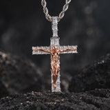 Artisan-Carved Copper Jesus Cross Pendant - Moissanite-Encrusted Hip Hop Religious Necklace