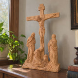 Hand-Carved Ash Wood Calvary Crucifix with Jesus, Mary, St. John & Mary Magdalene
