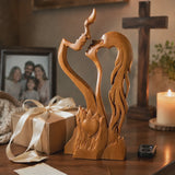 Hand-Carved Christian Love Sculpture – Wooden Couple Statue for Wedding & Anniversary Gift