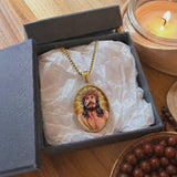 3D Embossed Enamel Crown of Thorns Jesus Oval Stainless Steel Necklace
