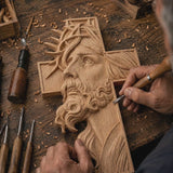 Hand-Carved Beechwood Jesus Crown of Thorns Cross – Christian Wall Art