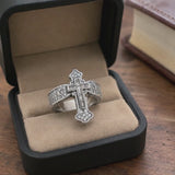Christian Cross Statement Ring with 5A+ Cubic Zirconia – Silver & 14K Gold Plated