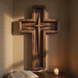 Hand-Carved Star of Bethlehem Wooden Cross – Christian Wall Decor & Faith Gift
