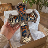 3D Layered Nativity Wooden Cross – Basswood Christian Christmas Wall Decor