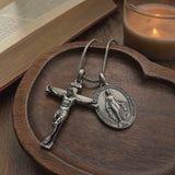 S925 Sliver Jesus Cross and Virgin Mary Combination Necklace Pendant