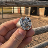 Titanium steel Lucky Horseshoe Horse Head Ring