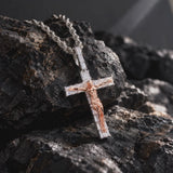 Artisan-Carved Copper Jesus Cross Pendant - Moissanite-Encrusted Hip Hop Religious Necklace