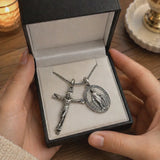 S925 Sliver Jesus Cross and Virgin Mary Combination Necklace Pendant