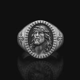 Jesus Crown of Thorns Signet Ring – Christian Faith Cross Ring