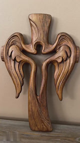 Ascension of Jesus Angel Wing Cross – Hand-Carved Beechwood Wall Decor