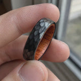 6 mm hammered titanium-steel and natural pear wood ring
