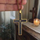 Two-Tone Bevel Edge Carbon Fiber Textured Inlaid Tiny Cross Stainless Steel Necklace - product video preview 1