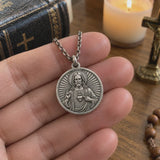 S925 Sterling Silver Sacred Heart of Jesus Medallion Necklace