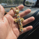 Gold-Plated Copper Crucifix Pendant with Jesus Christ and Religious Figures
