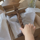 Hand-Carved Beechwood Crucifixion of Jesus Standing Cross – Christian Prayer & Home Altar Decor