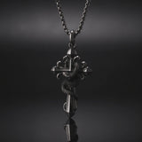 S925 Silver Serpent Cross Pendant Necklace with Green Gemstone