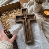 Hand-Carved Star of Bethlehem Wooden Cross – Christian Wall Decor & Faith Gift