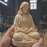 Hand-Carved Beechwood Sacred Heart of Jesus Prayer Statue