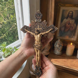 Hand-Carved Solid Maple Wood St. Benedict Crucifix – Christian Wall Cross