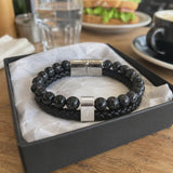 Dual Layer Braided Leather Cross Stainless Steel Men's Bracelet - product video preview 1