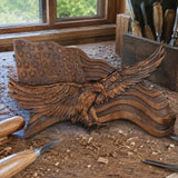 Eagle & Flag Wood Wall Plaque - Handcrafted American Heritage Tribute
