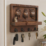 Hand-Carved Sacred Hearts Wooden Key Holder – God Bless Our Family Wall Organizer