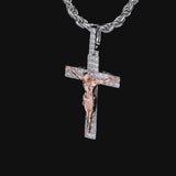 Artisan-Carved Copper Jesus Cross Pendant - Moissanite-Encrusted Hip Hop Religious Necklace