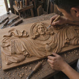 Trinity of Grace” Hand-Carved Jesus & Holy Spirit Wood Wall Art – 22.75