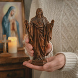 Hand Carved Sacred Heart of Jesus Virgin Mary Wooden Tabletop Ornament
