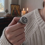 S925 Sliver Jesus Crucifixion St. Benedict Medal Ring
