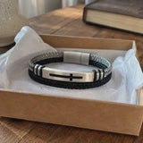 Two‑Layer Braided Leather Cross Bracelet