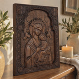 Our Lady of Perpetual Help Wood Art - Hand-Carved Catholic Gift - Mother Mary Comfort Figure