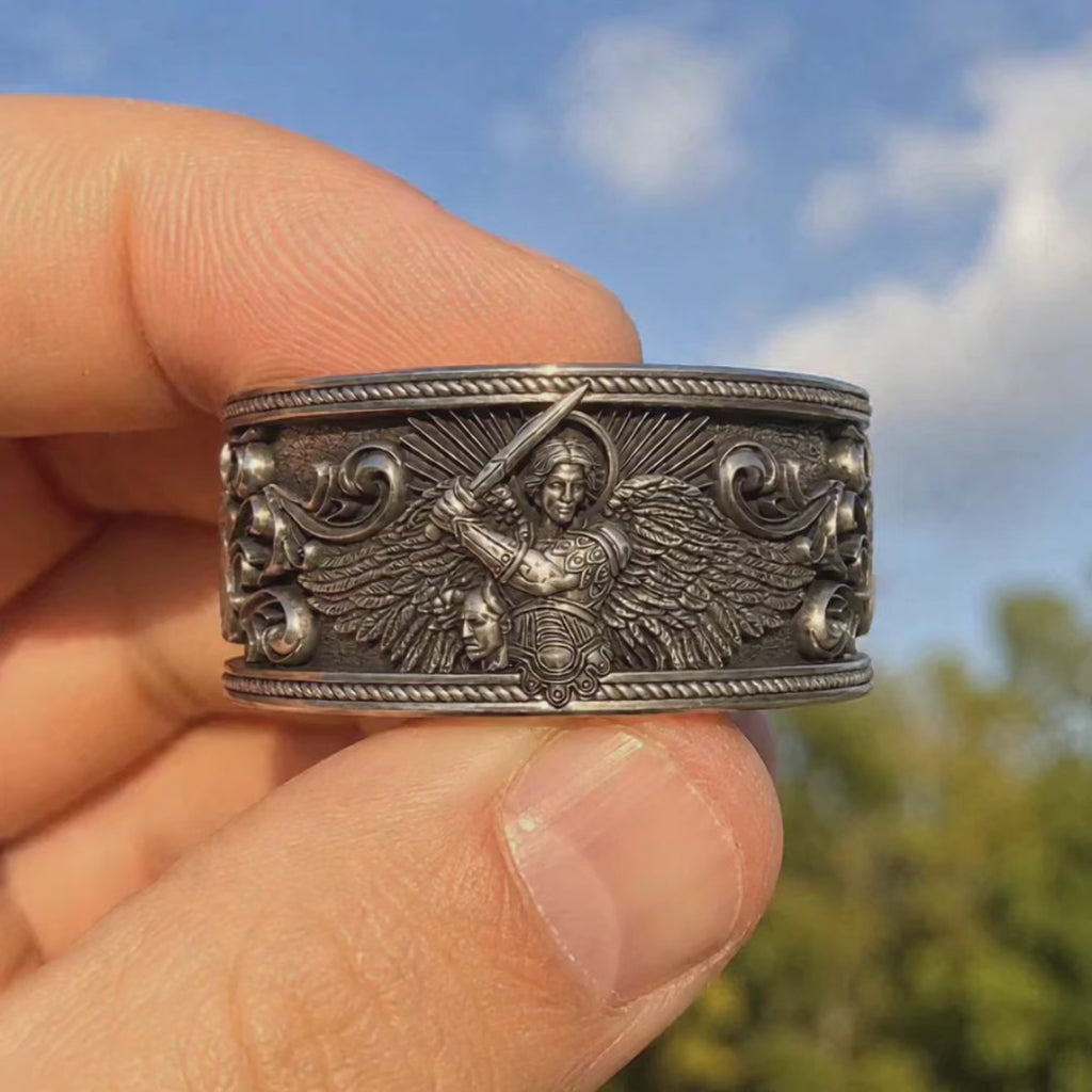 Archangel Michael S925 Sterling Silver Ring – Guardian of Faith & Courage - product video preview 2