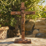Hand-Carved Beechwood Crucifixion of Jesus Standing Cross – Christian Prayer & Home Altar Decor