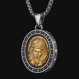 Two‑Tone Titanium Steel Jesus Portrait Oval Medal Necklace