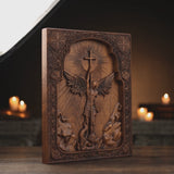 Archangel Michael Square Wooden Icon Religious Gifts - Best Wood Carving Wall Decor