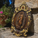 Religious gift with rich details of the wooden statue of Our Lady of Guadalupe