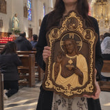 Saint Benedict & Sacred Heart of Jesus Handcrafted Beechwood Wall Plaque