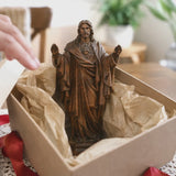Hand Carved Sacred Heart of Jesus Virgin Mary Wooden Tabletop Ornament