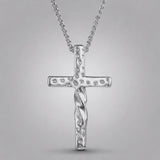 Twisted Hammered Textured Cross Pendant Necklace