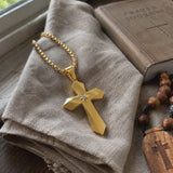 Faceted Eight Point North Star CZ Inlay Stainless Steel Cross Necklace